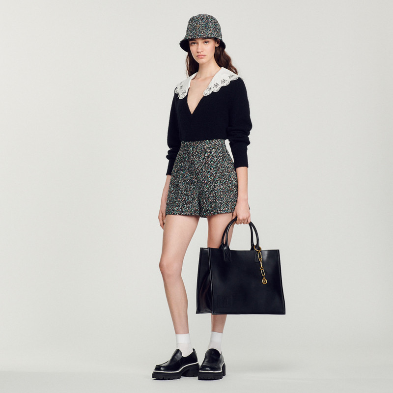 Sandro Leather tote bag with chain jewellery outlook