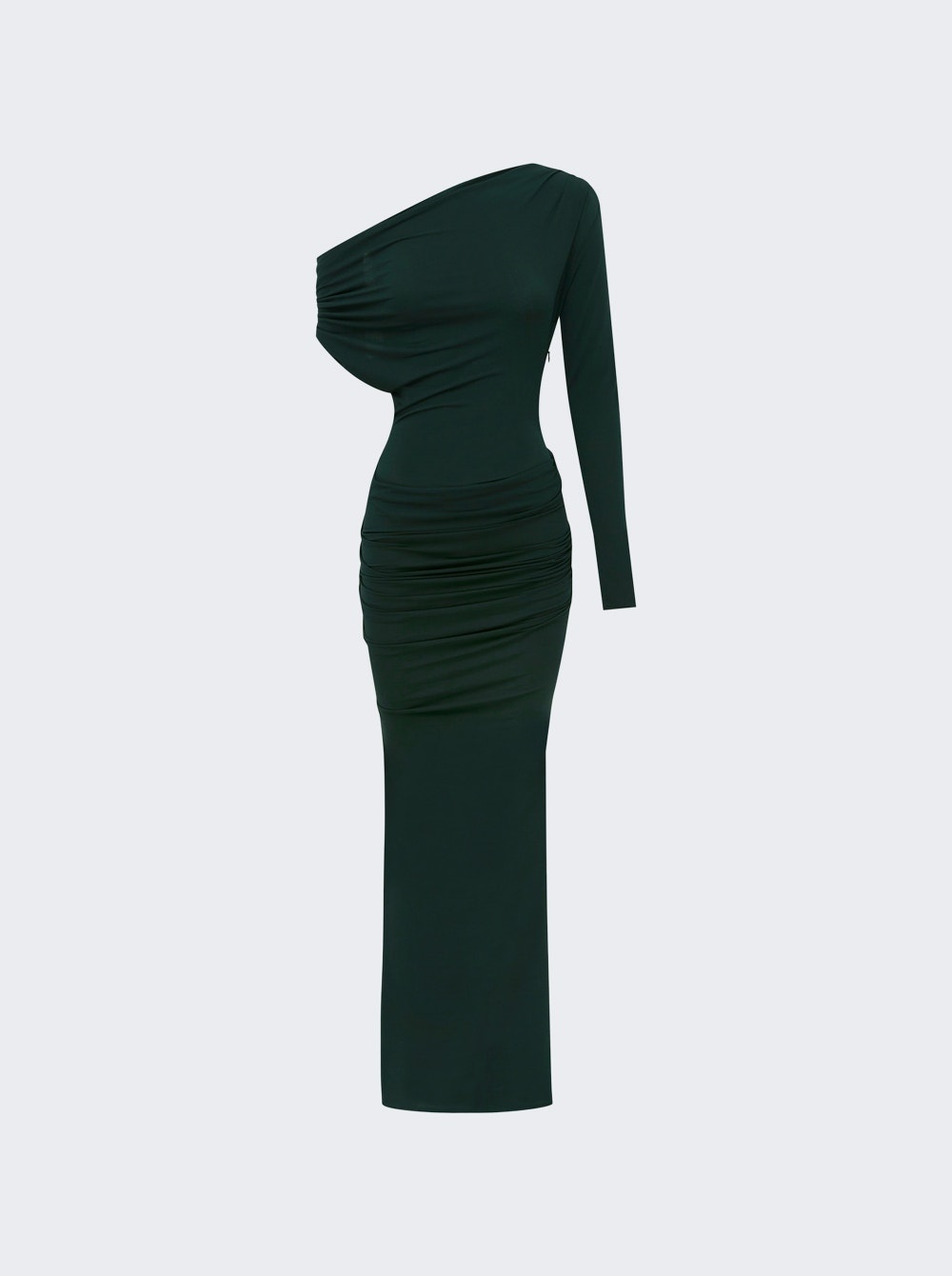 Asymmetric Drape Column Dress In Crepe Jersey Forest Green - 1