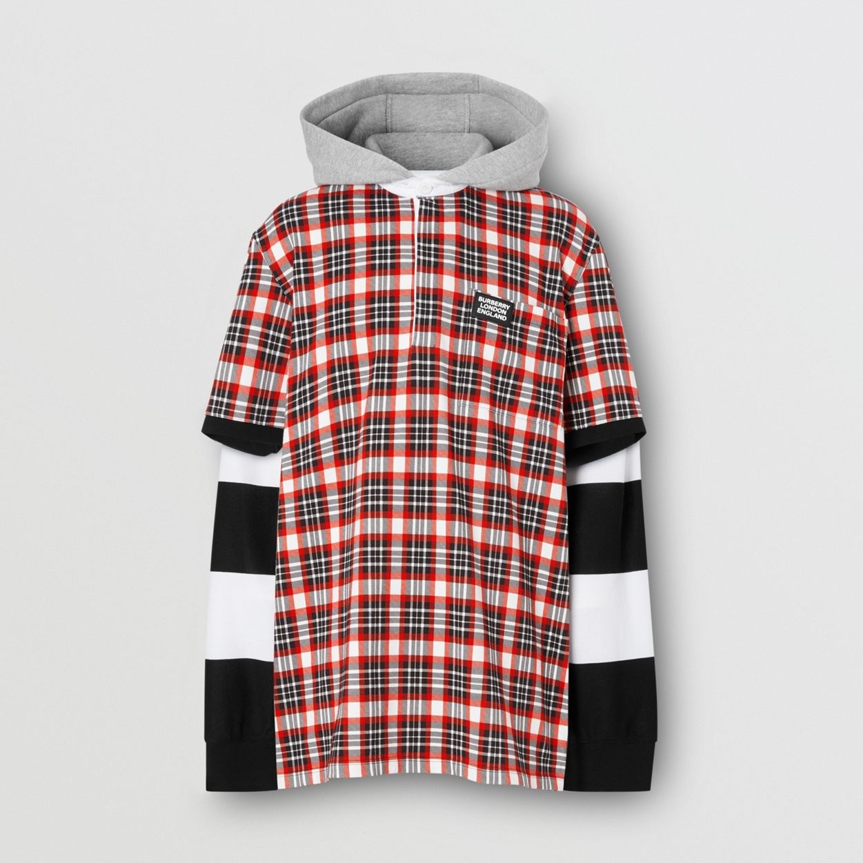 Check and Striped Cotton Reconstructed Rugby Shirt - 1