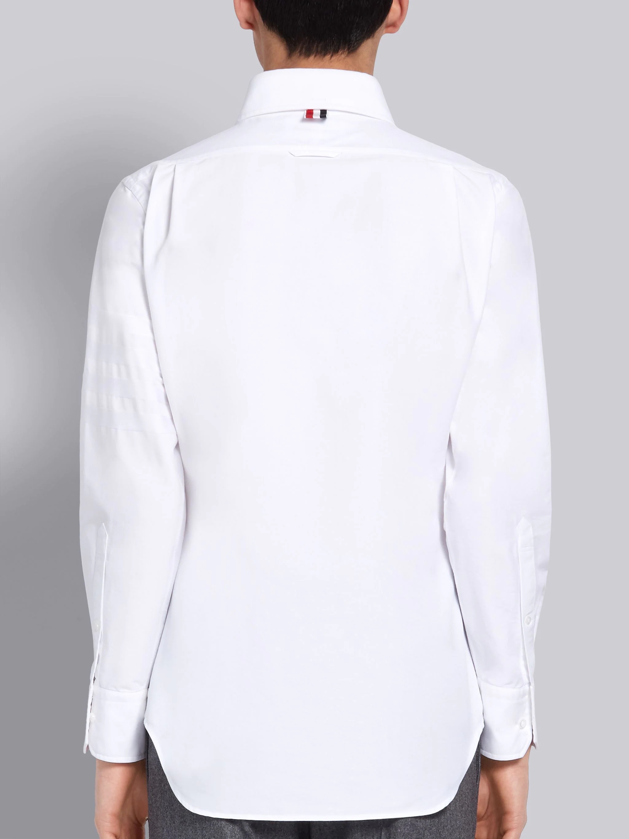 White Cotton Oxford Long Sleeve Satin Weave 4-Bar Shirt - 4