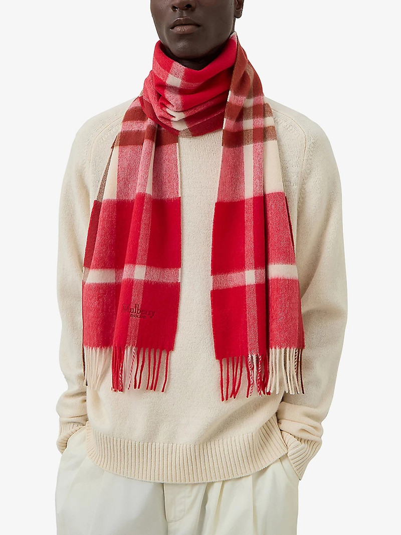 Mulberry Checked brand-embroidered wool scarf outlook