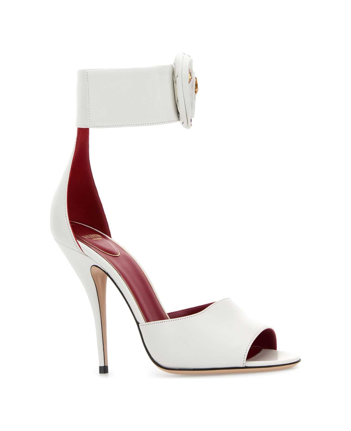 White Leather Drip Rose Sandals - 2