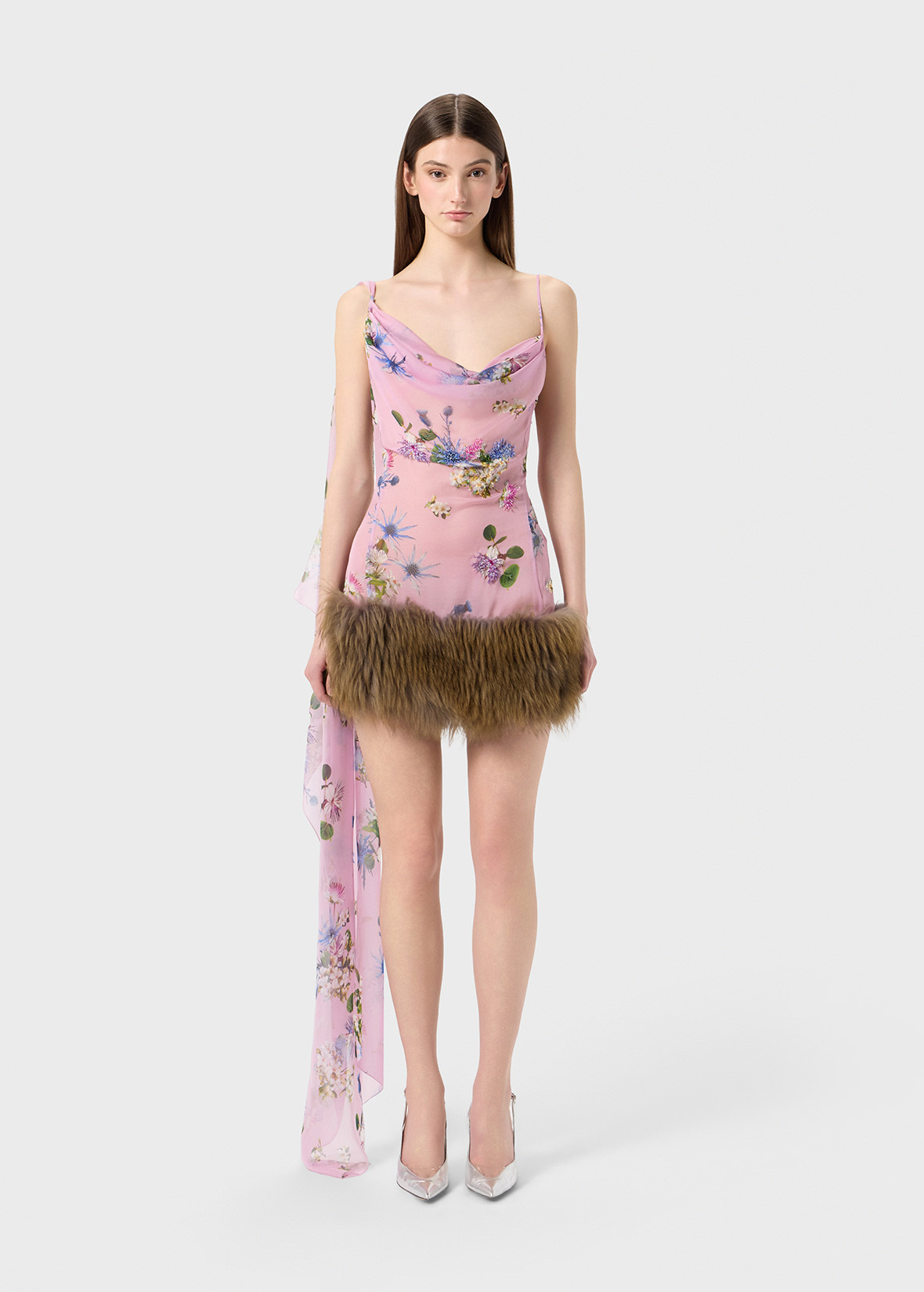 CHIFFON DRESS WITH FUR LINING - 3