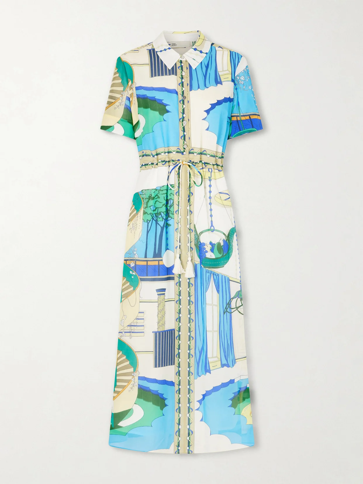 Belted Printed Silk And Cotton-blend Maxi Dress - 1