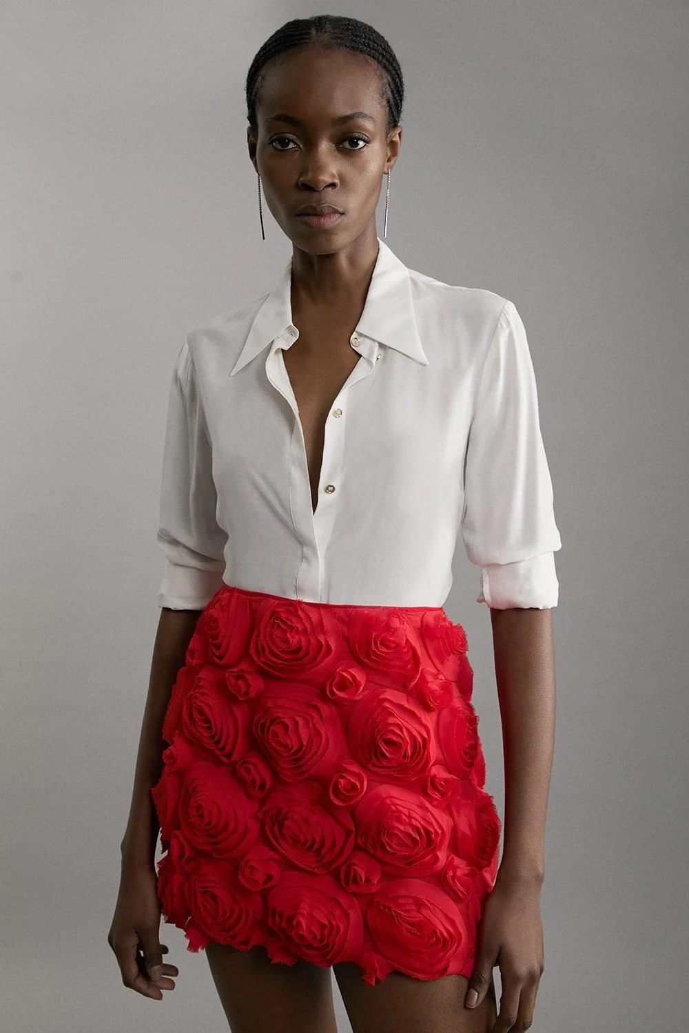 Crinkle Rosette Woven Mini Skirt - 1
