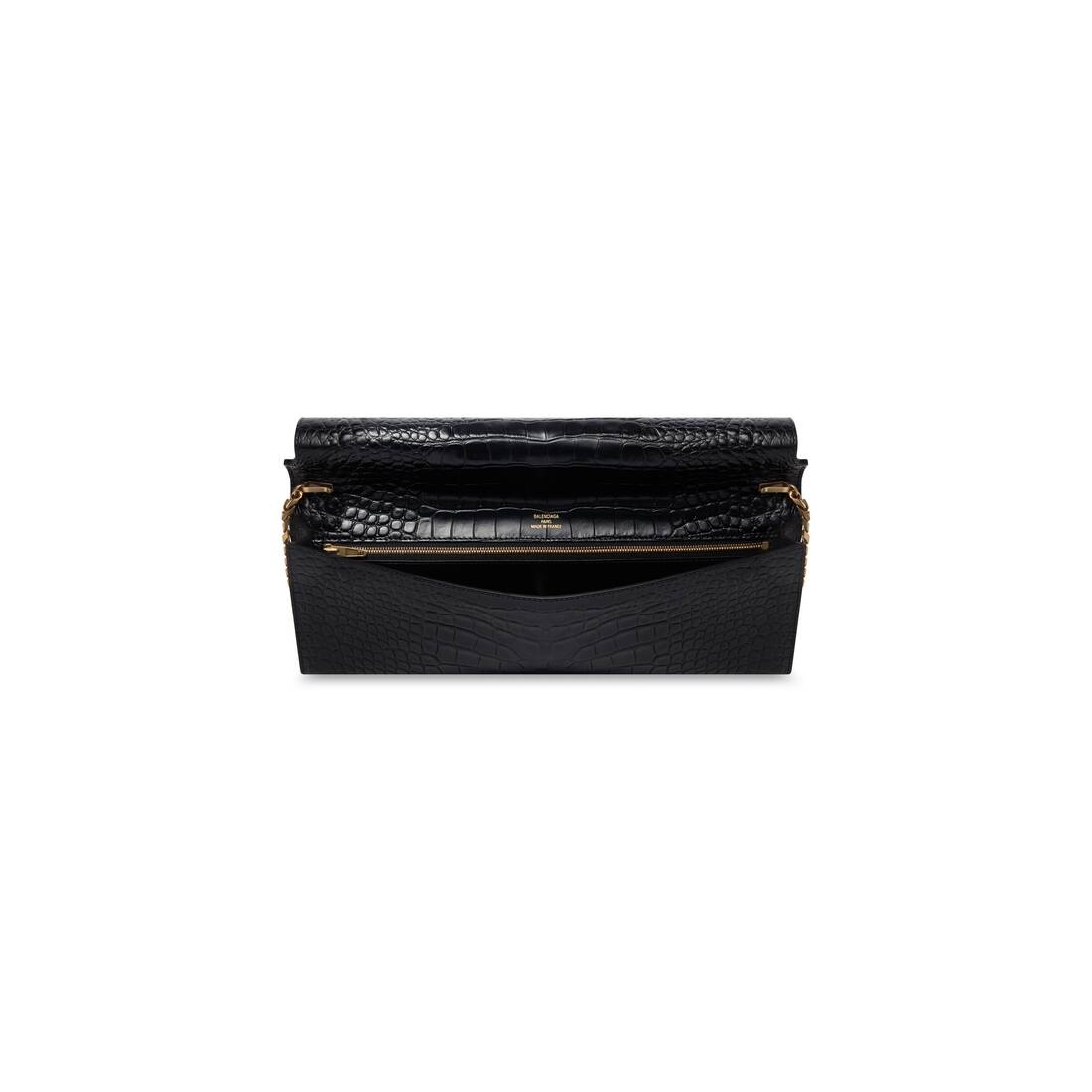 Women's Money Elongate Pouch With Chain Crocodile Embossed  in Black - 5