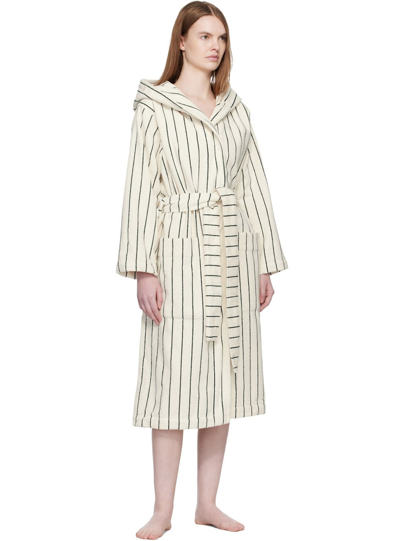 TEKLA White & Green Terry Hooded Bathrobe outlook