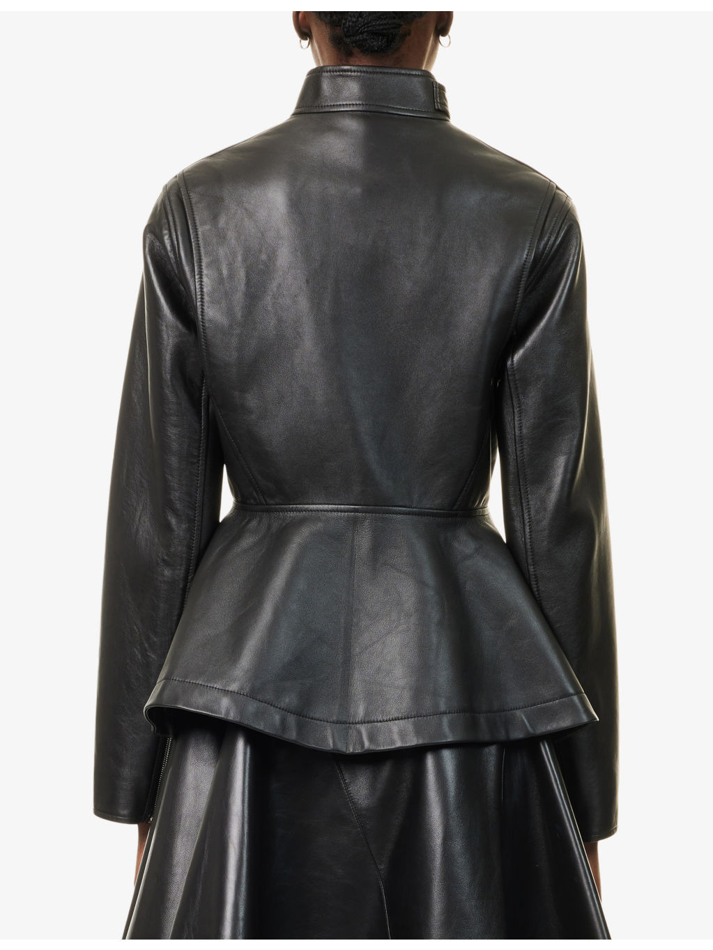 Peplum Band-Collar Leather Jacket - 4
