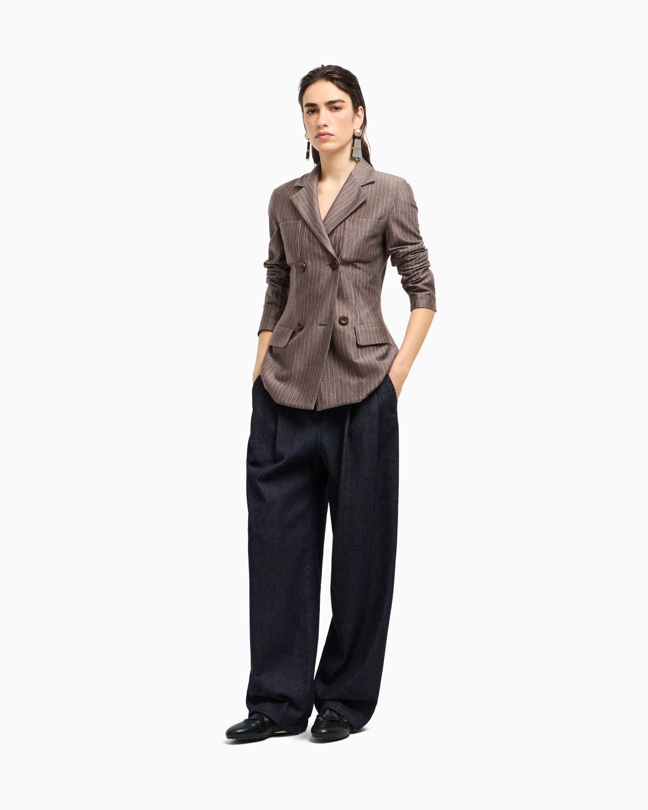 DENIM COLLECTION SINGLE-PLEAT TROUSERS IN CASHMERE AND COTTON DENIM - 2