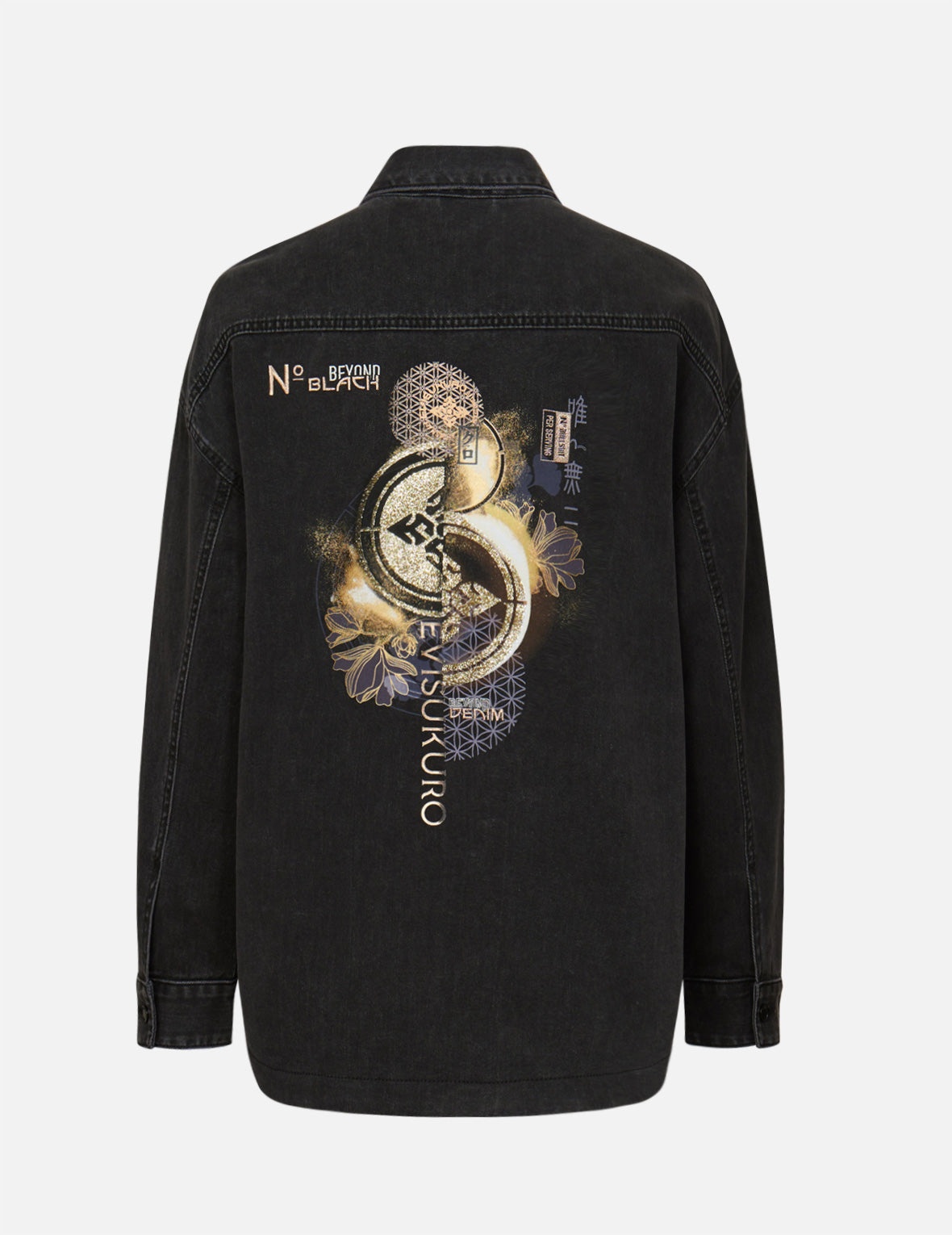 Kamon Glitter Print Oversize Denim Shirt Jacket - 7
