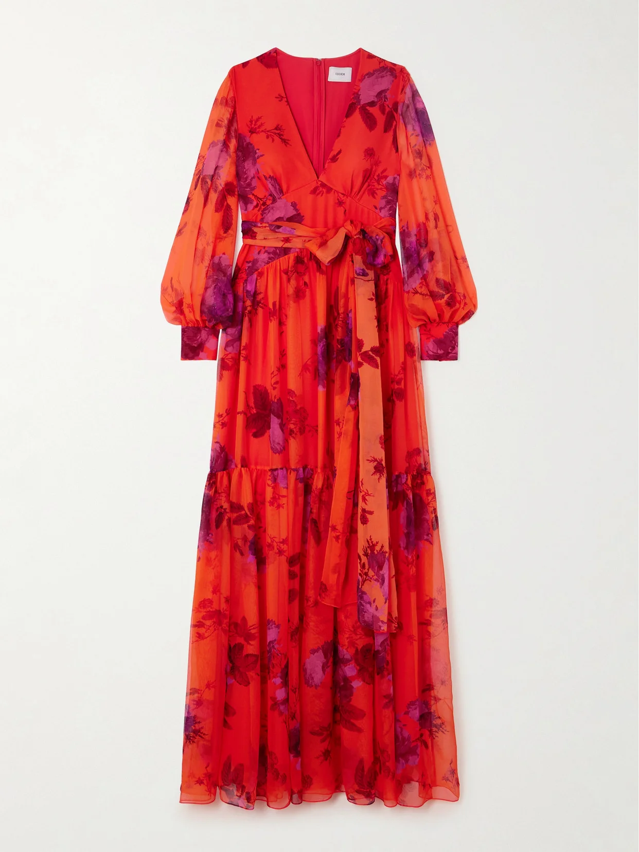 Belted Floral-print Tiered Silk-chiffon Maxi Dress - 1
