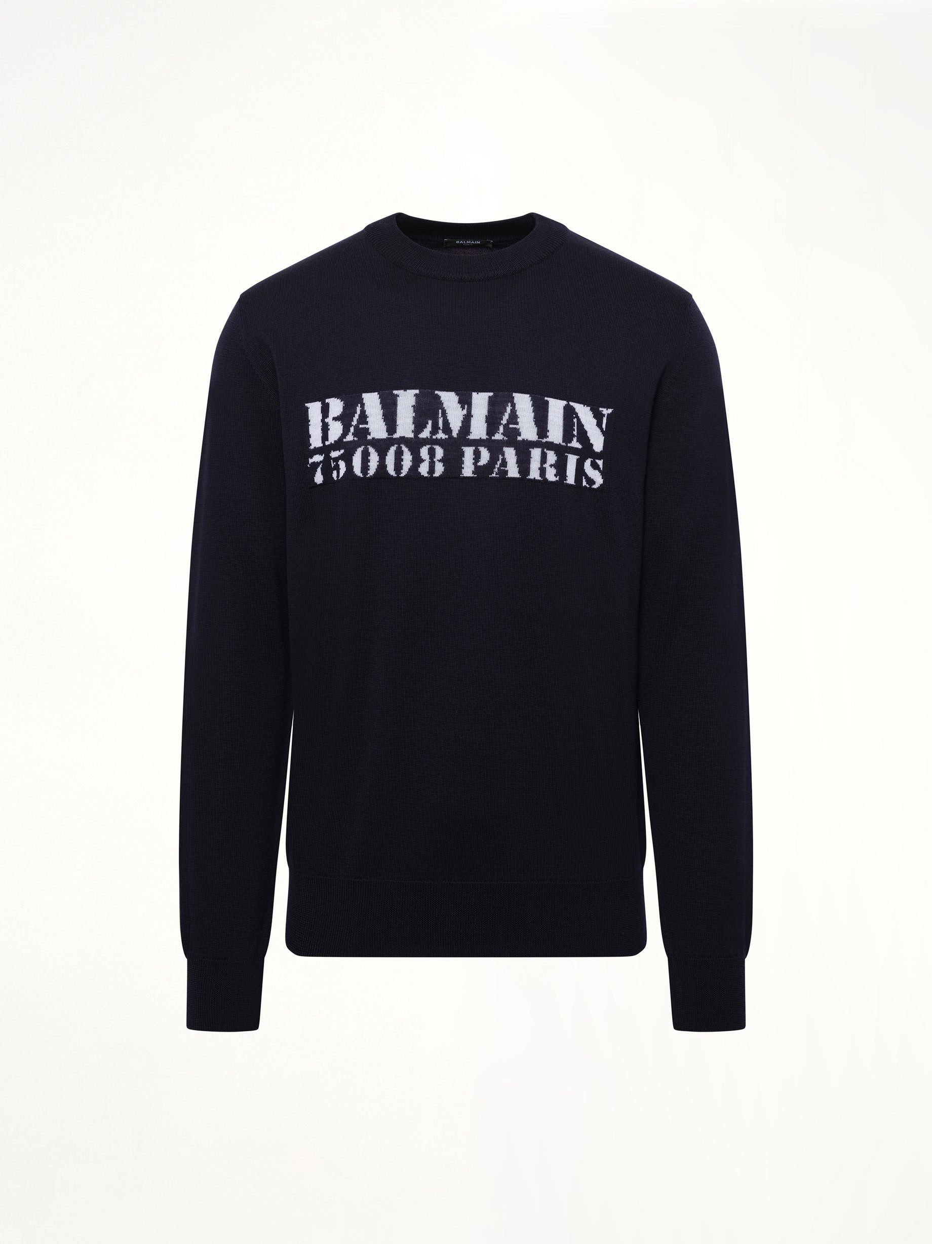 Balmain Big Stamp Knit Sweater in Navy/White - 2
