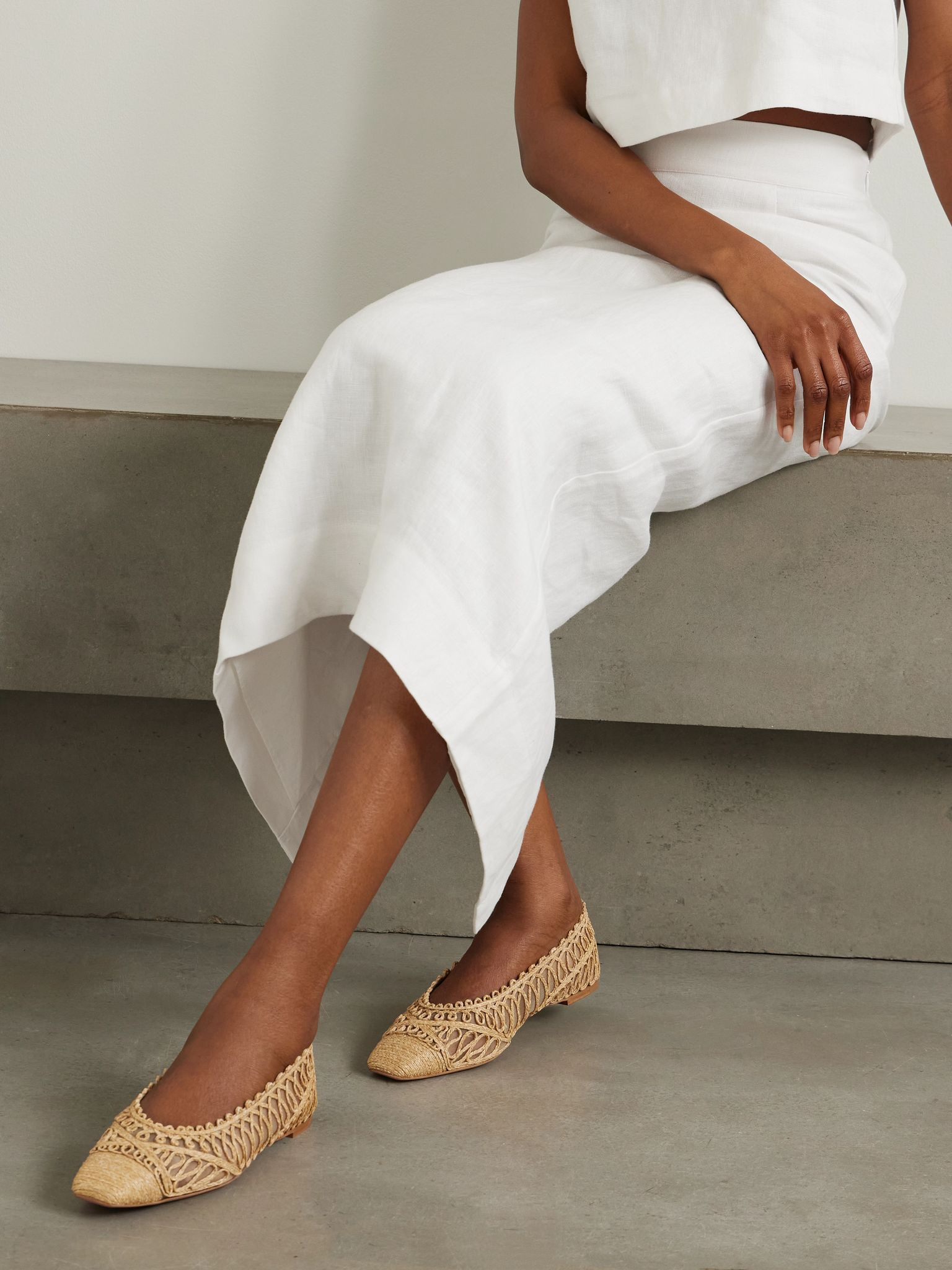 Kahlo raffia and mesh ballet flats Sand - 2
