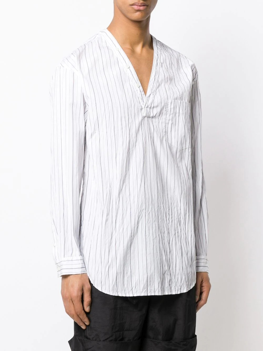 V-neck vertical-stripe shirt - 3