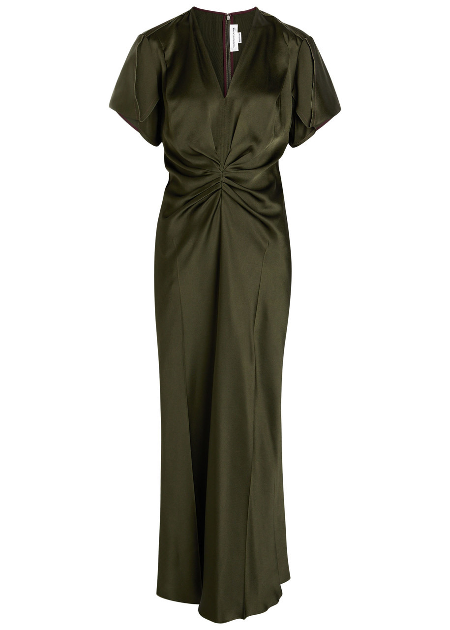 Victoria Beckham Bella Gathered Satin Midi Dress - 1