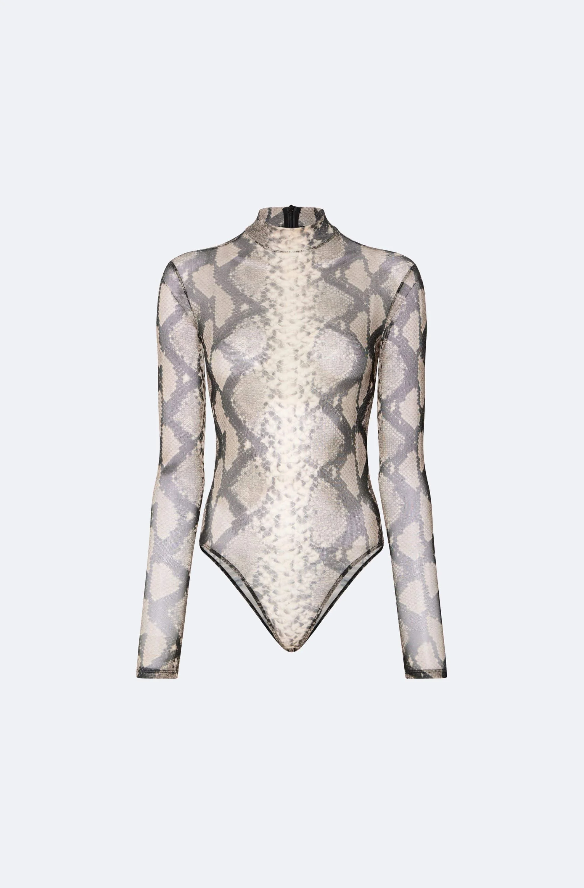 Printed Mesh Mock Neck Bodysuit - 1