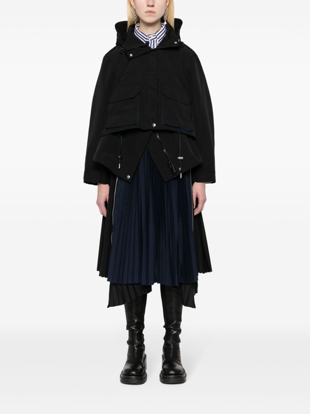 decorative-zip pleated skirt - 2