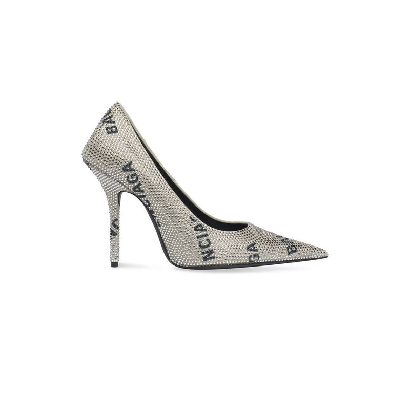 Women's Square Knife 110mm Pump With Allover Logo Rhinestones in Silver 1