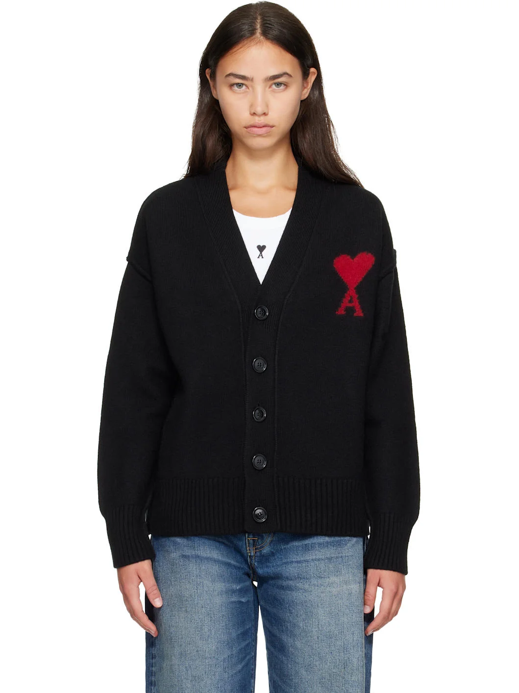 Black Wool Ami de Coeur Cardigan - 1