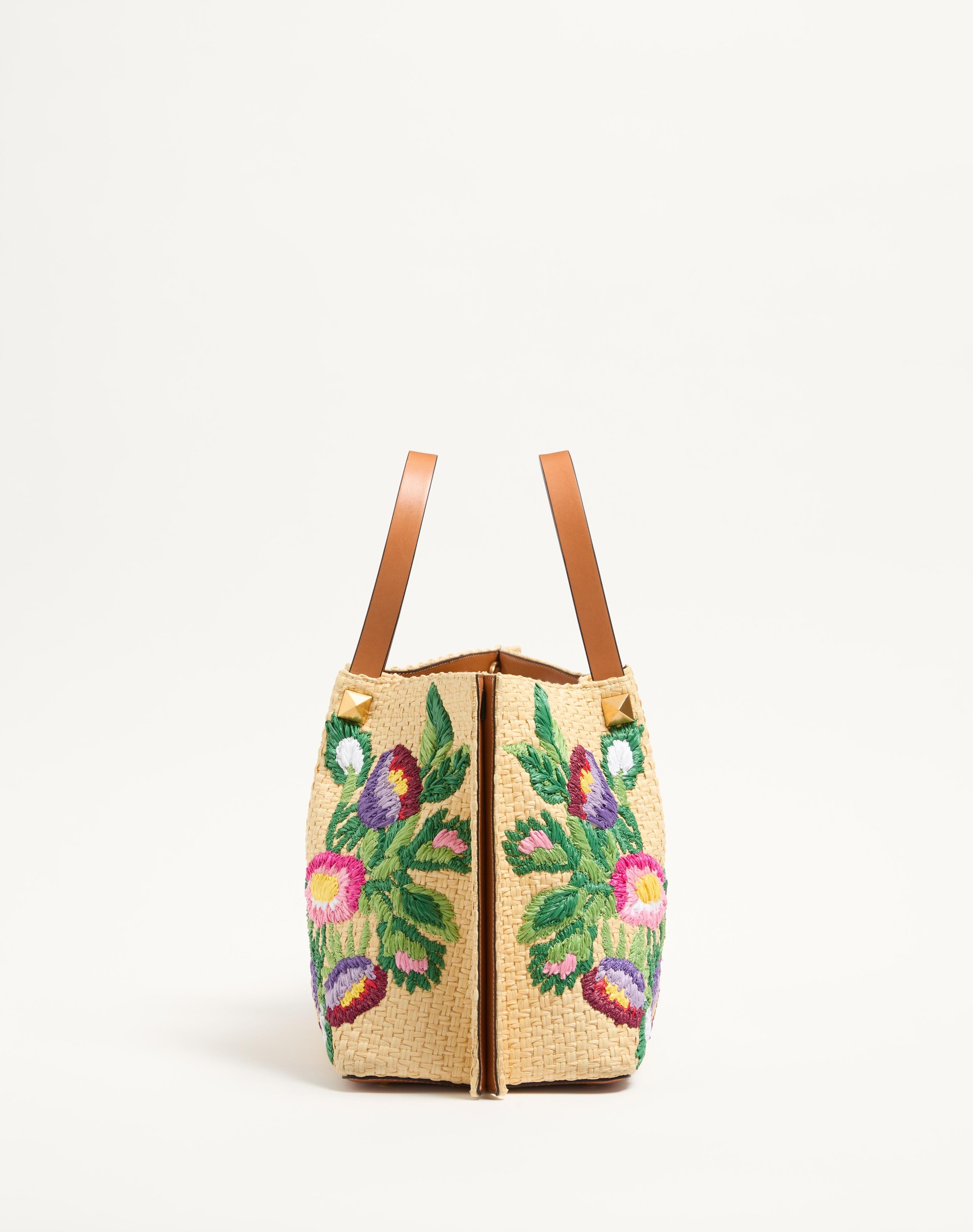 MEDIUM SHOPPING BAG IN SYNTHETIC RAFFIA WITH FLORAL EMBROIDERY - 3