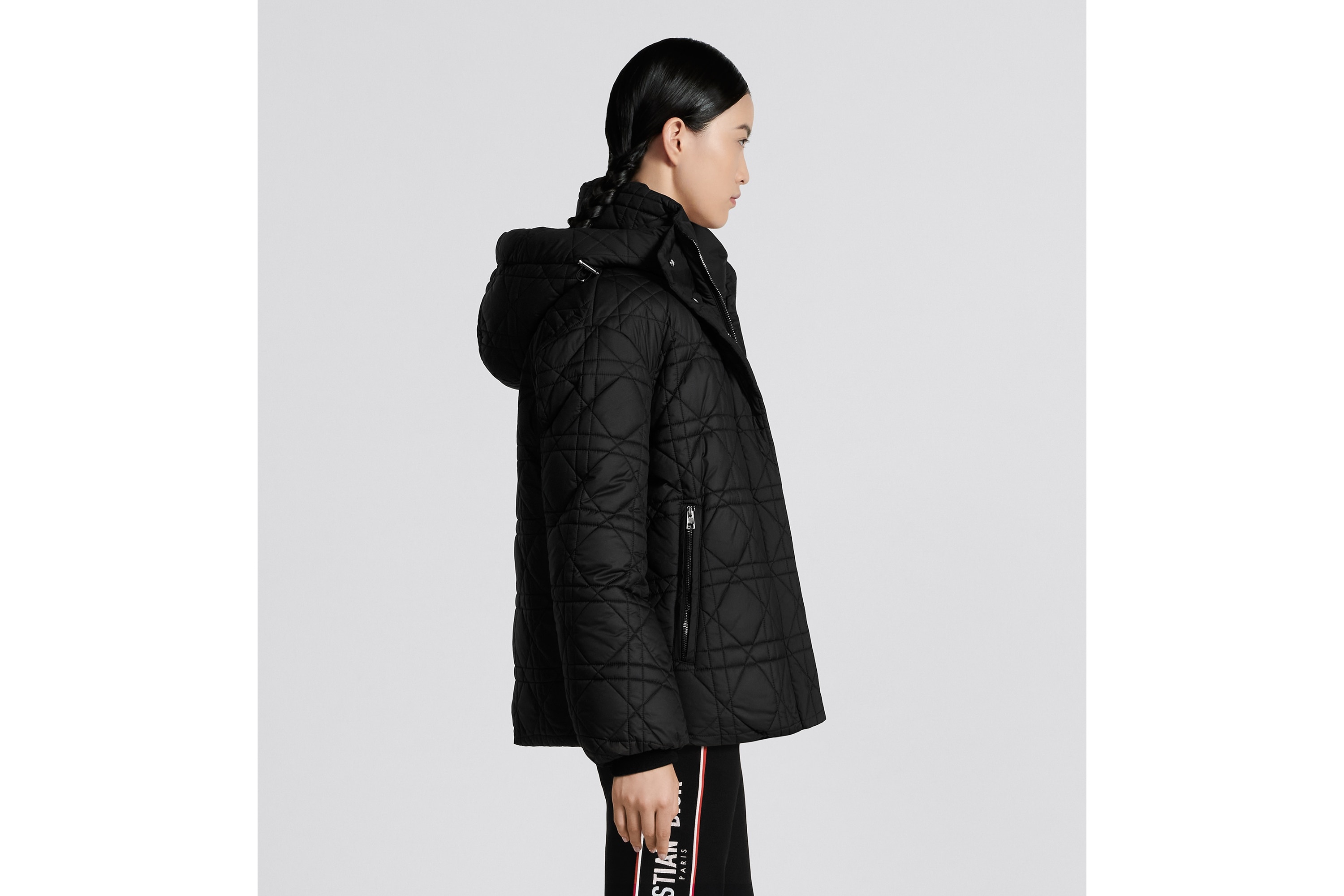 DiorAlps Macrocannage Hooded Cropped Puffer Jacket Black Quilted Technical  Taffeta