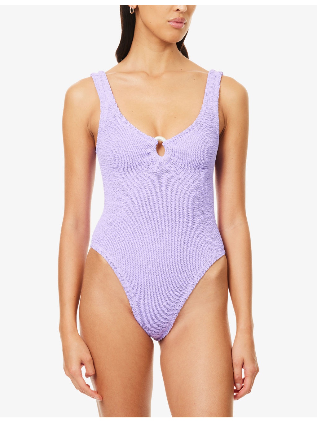 Celine Pearly-Hoop Seersucker Swimsuit - 2