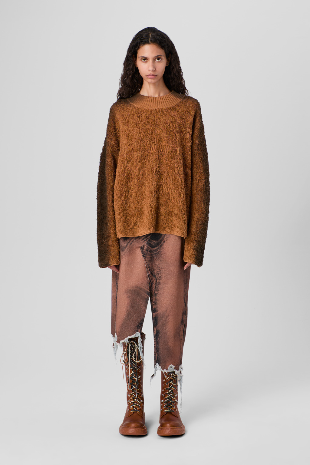 Brown-black asymmetric denim skirt - 2