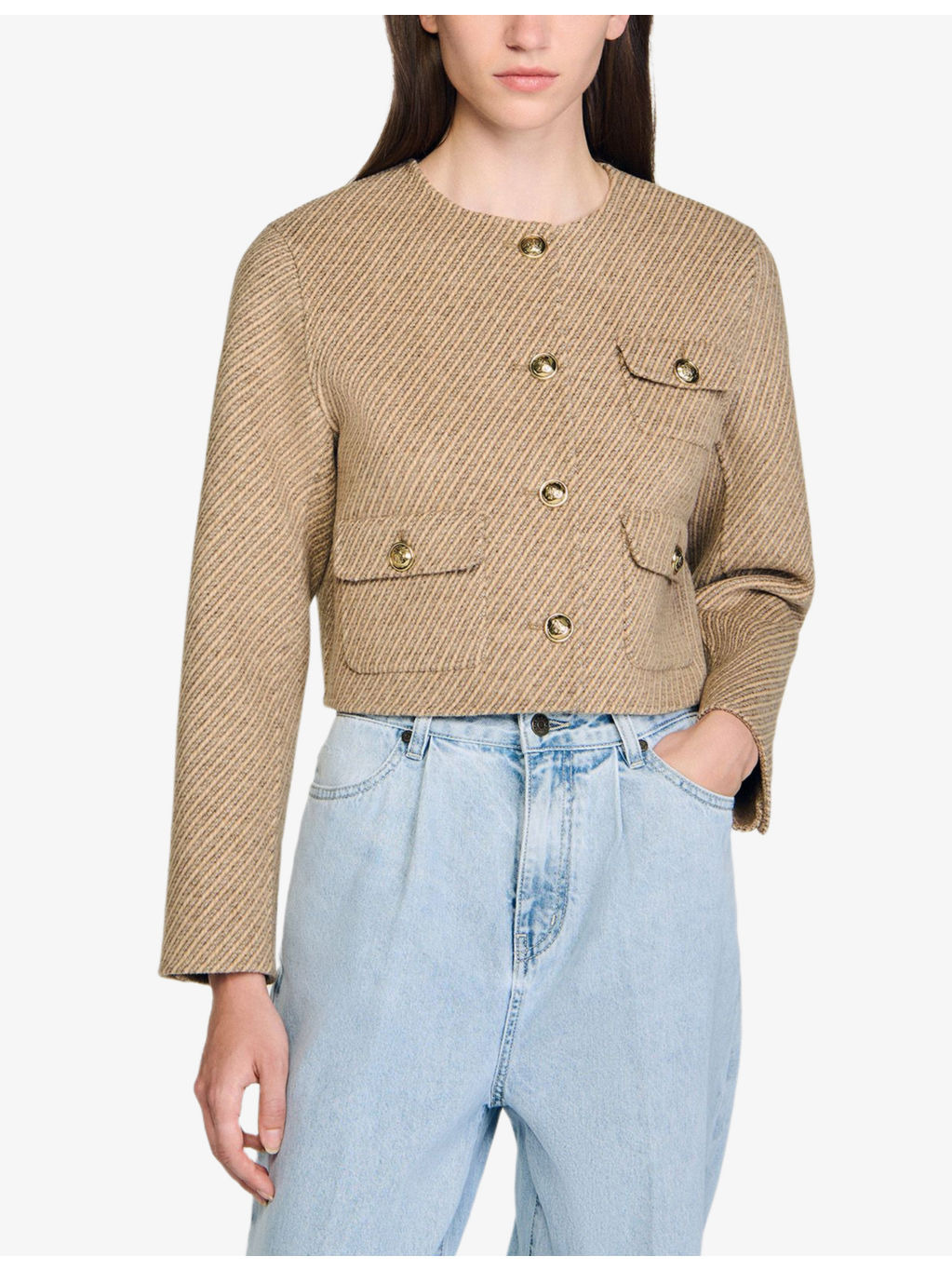 Patch-pocket button-down cropped wool-blend jacket - 3