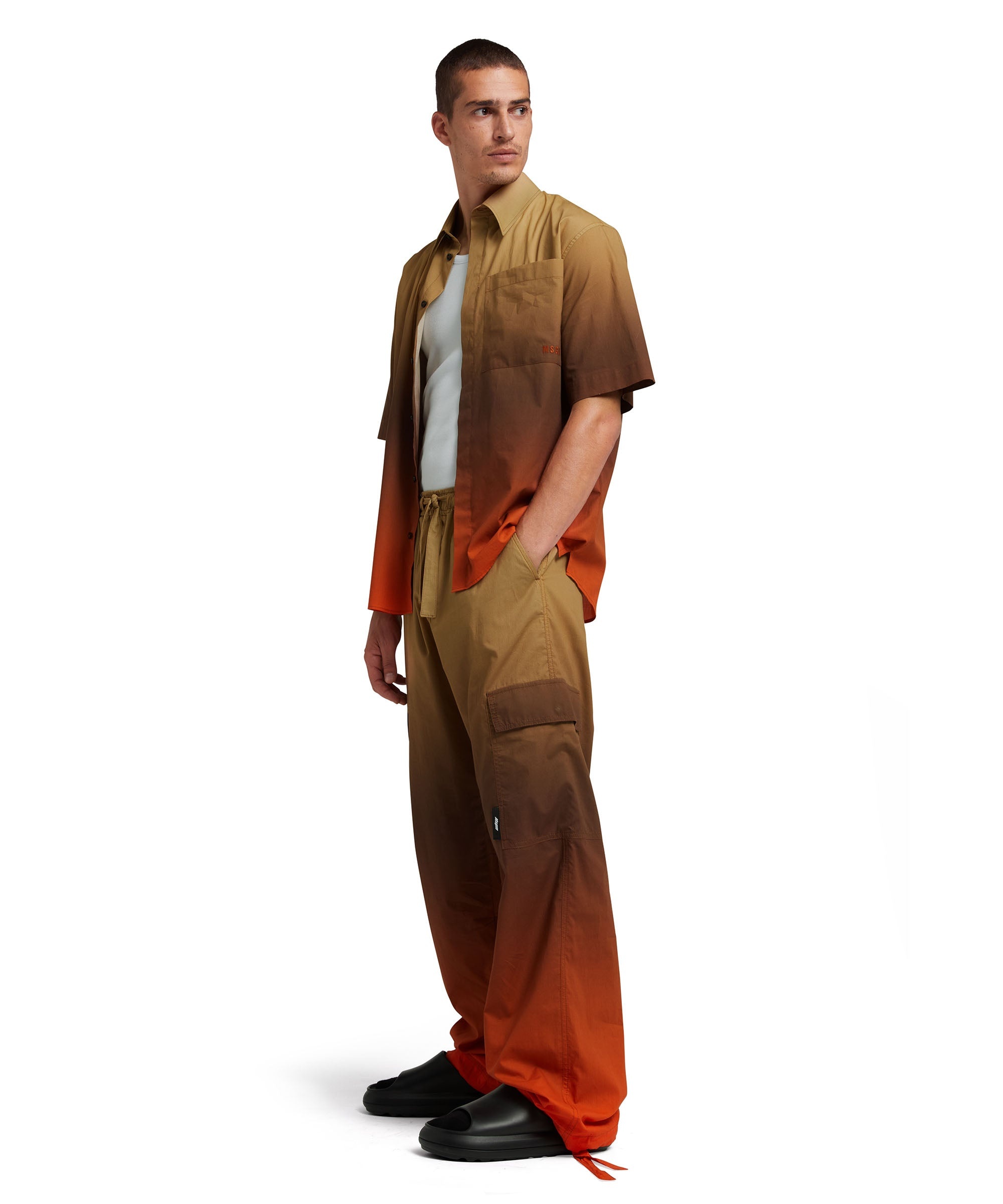 Short sleeve poplin shirt with faded print - 5