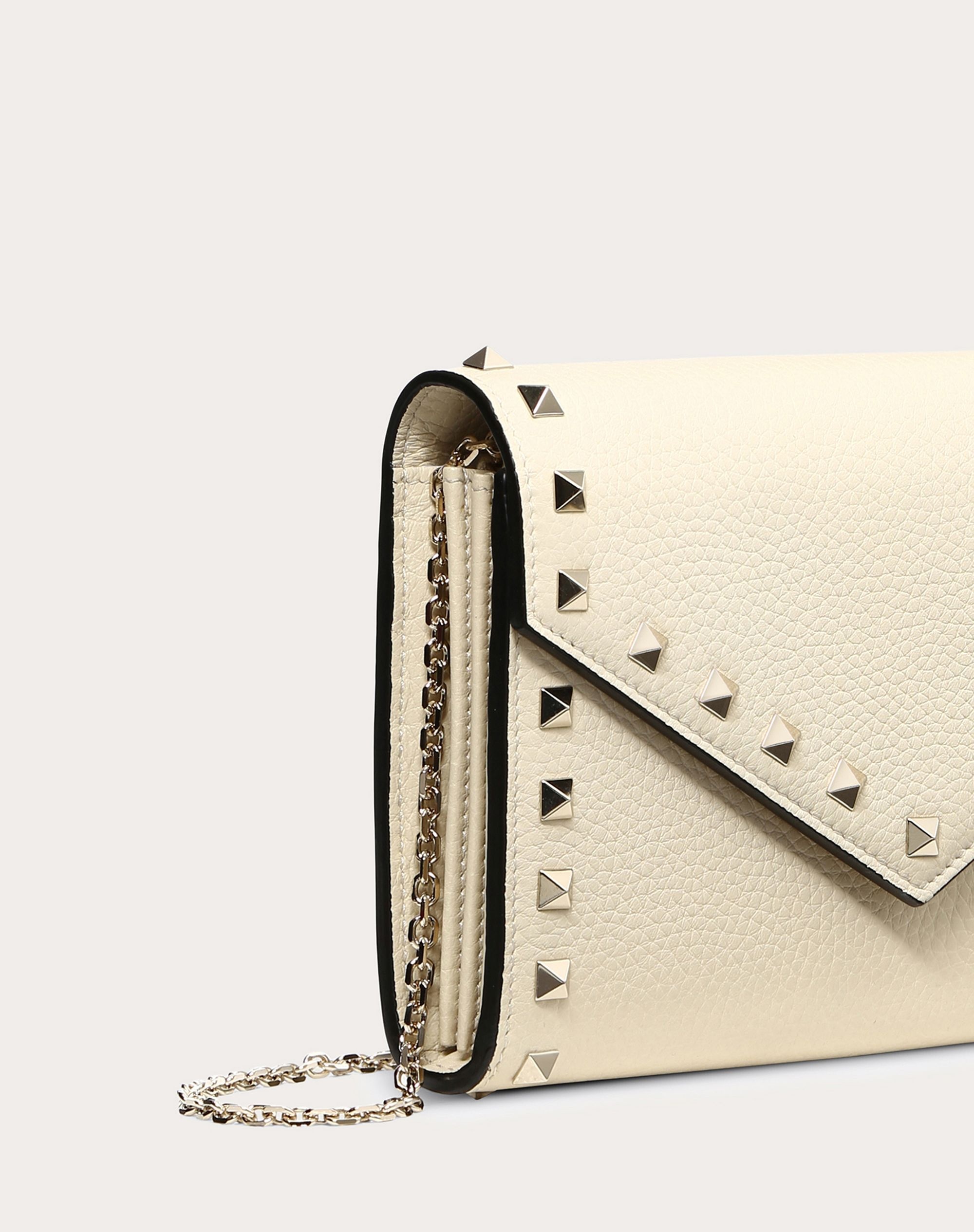 Rockstud Grainy Calfskin Wallet with Chain Strap - 2