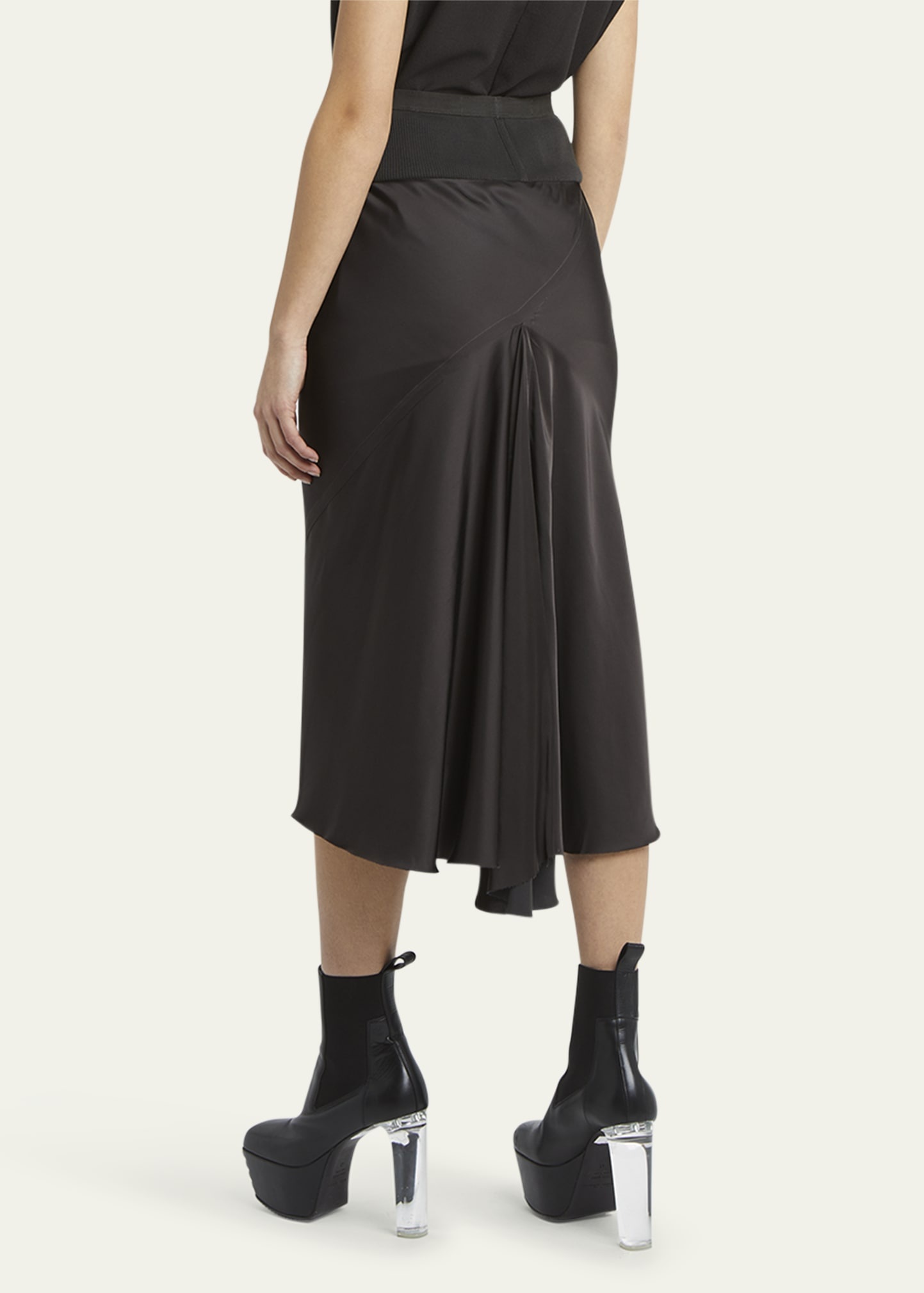 A-Line Bias Satin Midi Skirt - 3