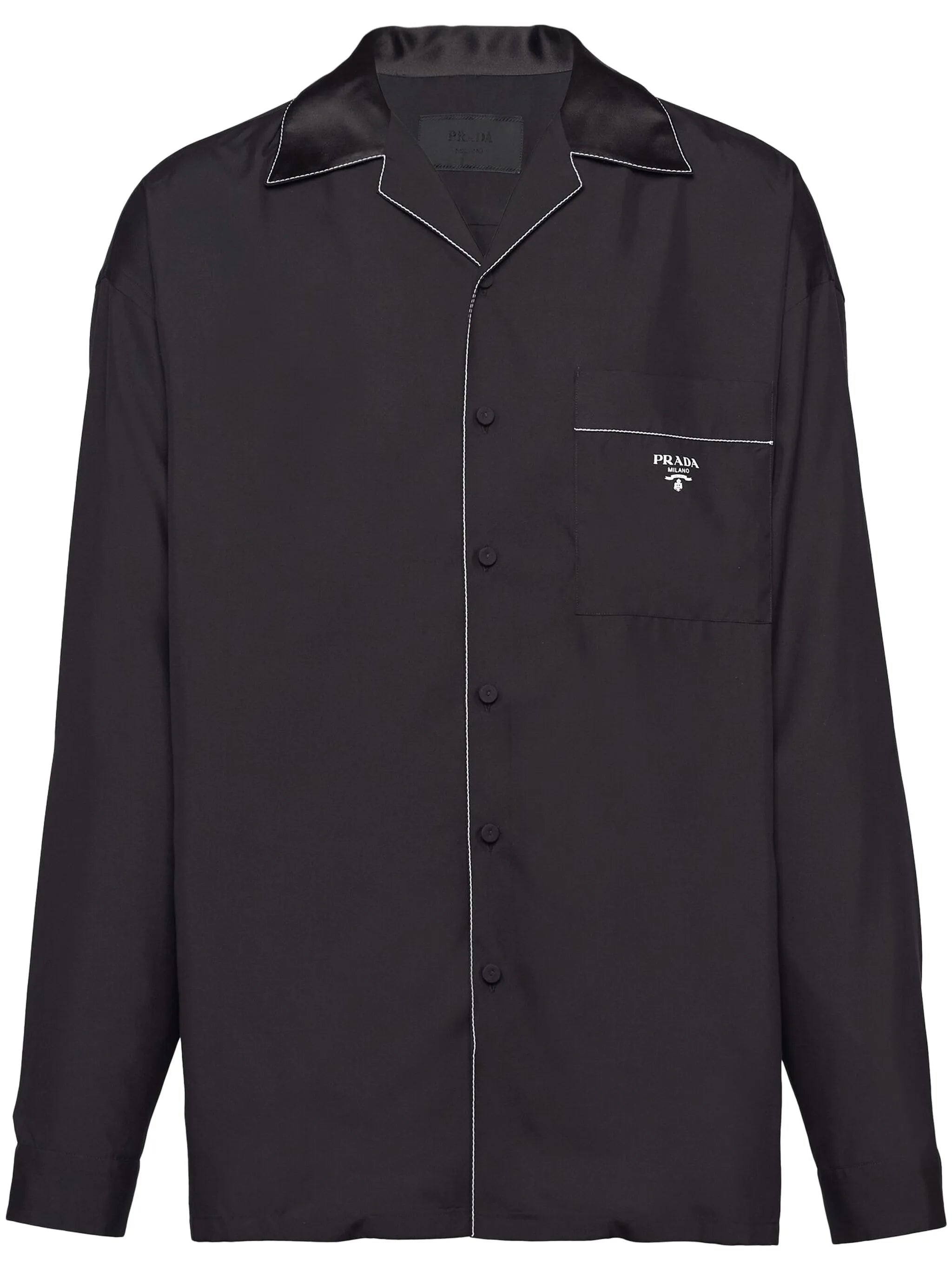 Contrast-trim Silk Pajama Shirt - 1