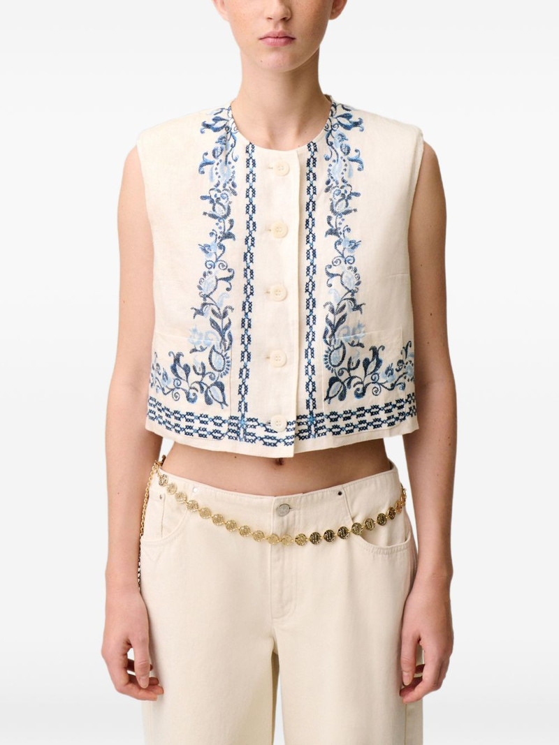 floral-print linen waistcoat 5