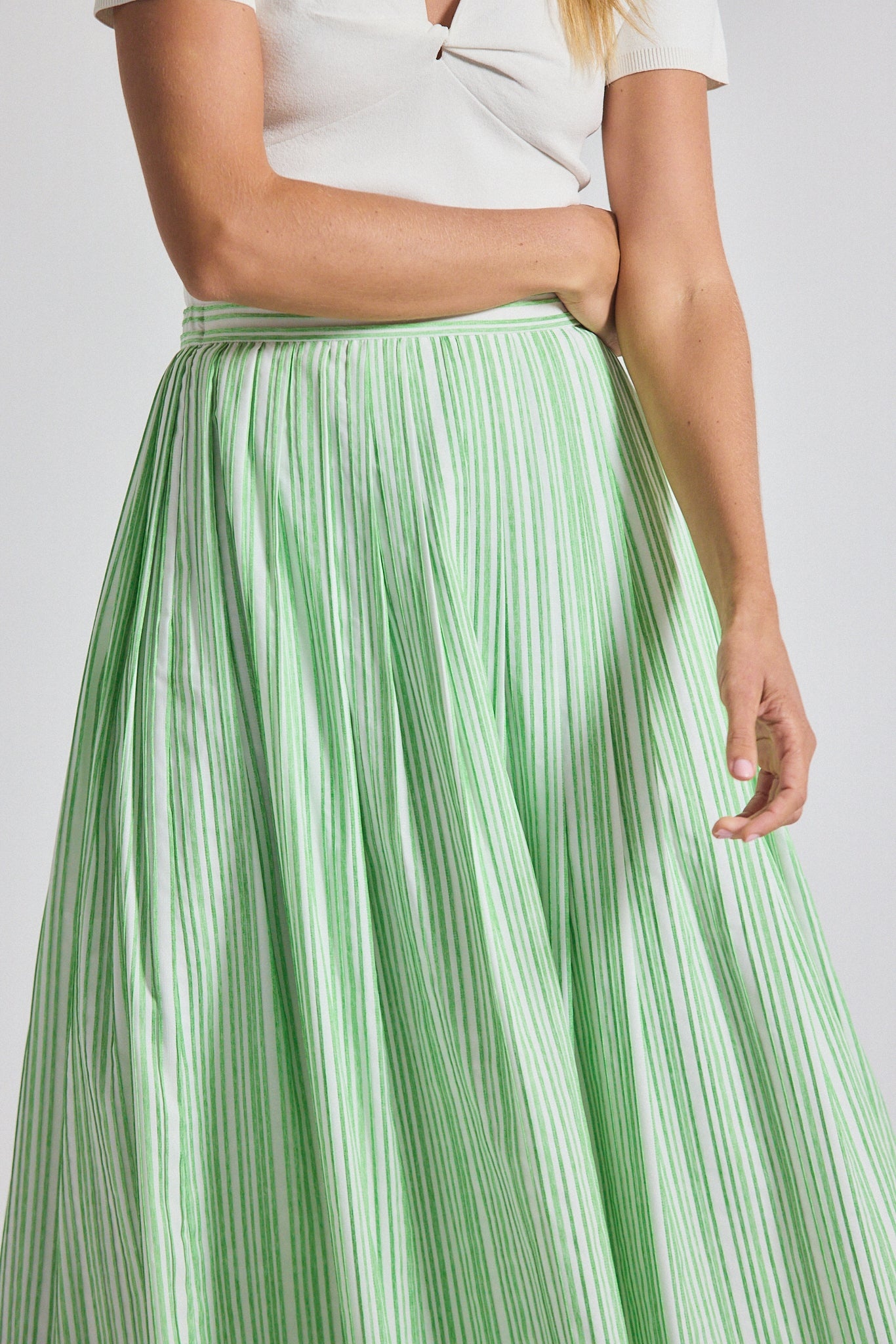 ALEXIA PINTUCK STRIPE SHIRTING PLEATED MAXI SKIRT - 3