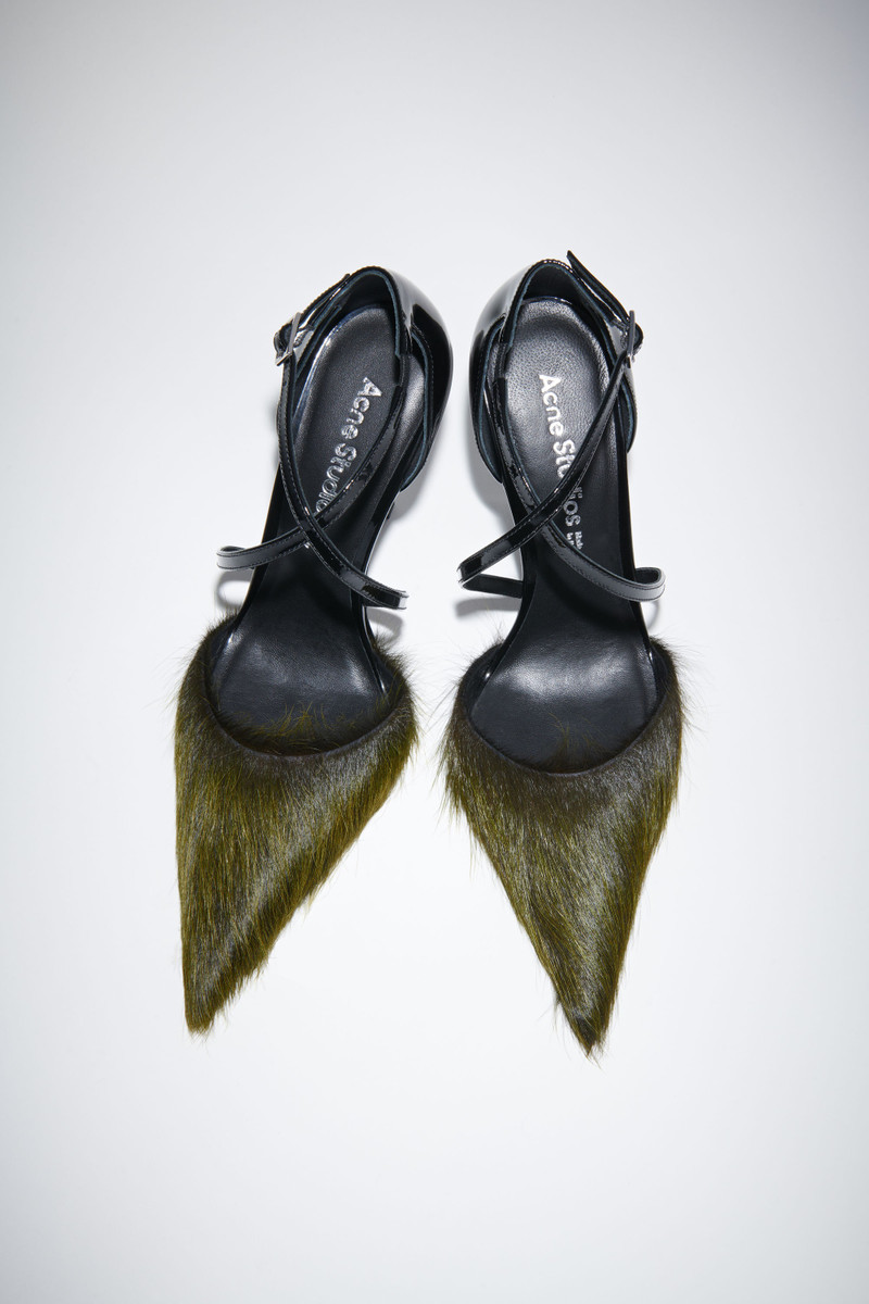 Hairy leather heeled pumps - Yellow/black 3