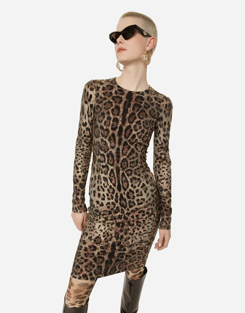 Leopard-print jersey midi dress with fusible rhinestones 4