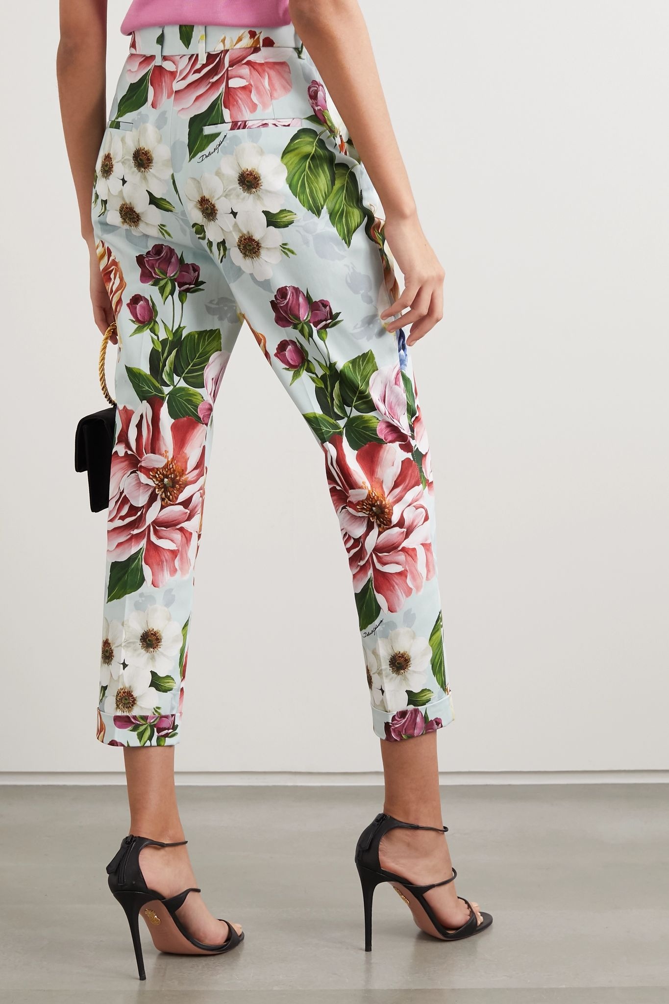 Cropped floral-print cotton-blend twill slim-leg pants - 4