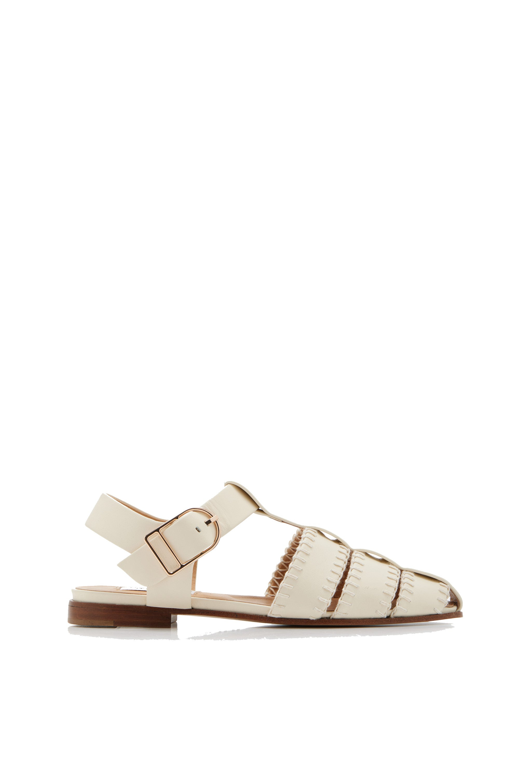 Lynn Flat Sandal in Cream Leather Blanket Stitch - 1