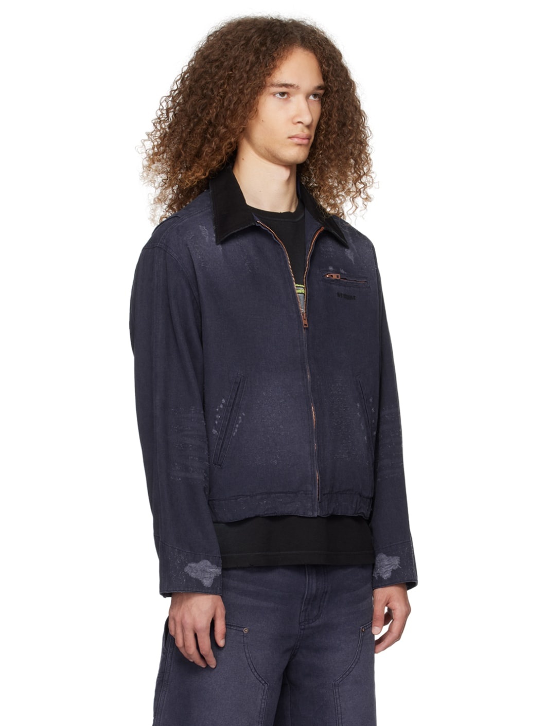 Navy Distressed Denim Jacket - 2