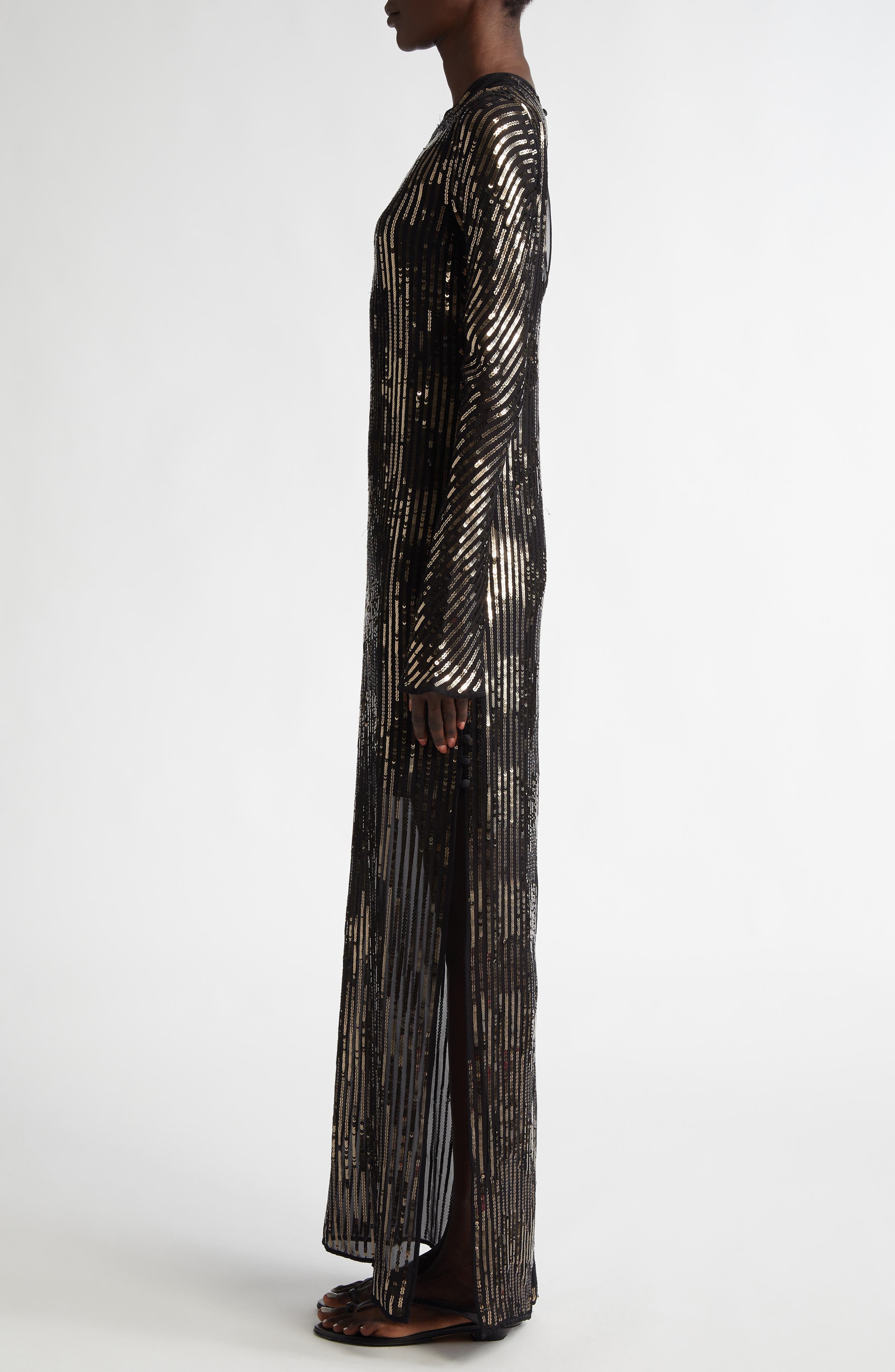 Johanna Ortiz Actitud Nautica Sequin Long Sleeve Tunic Dress in Black/Dark Gold at Nordstrom - 3
