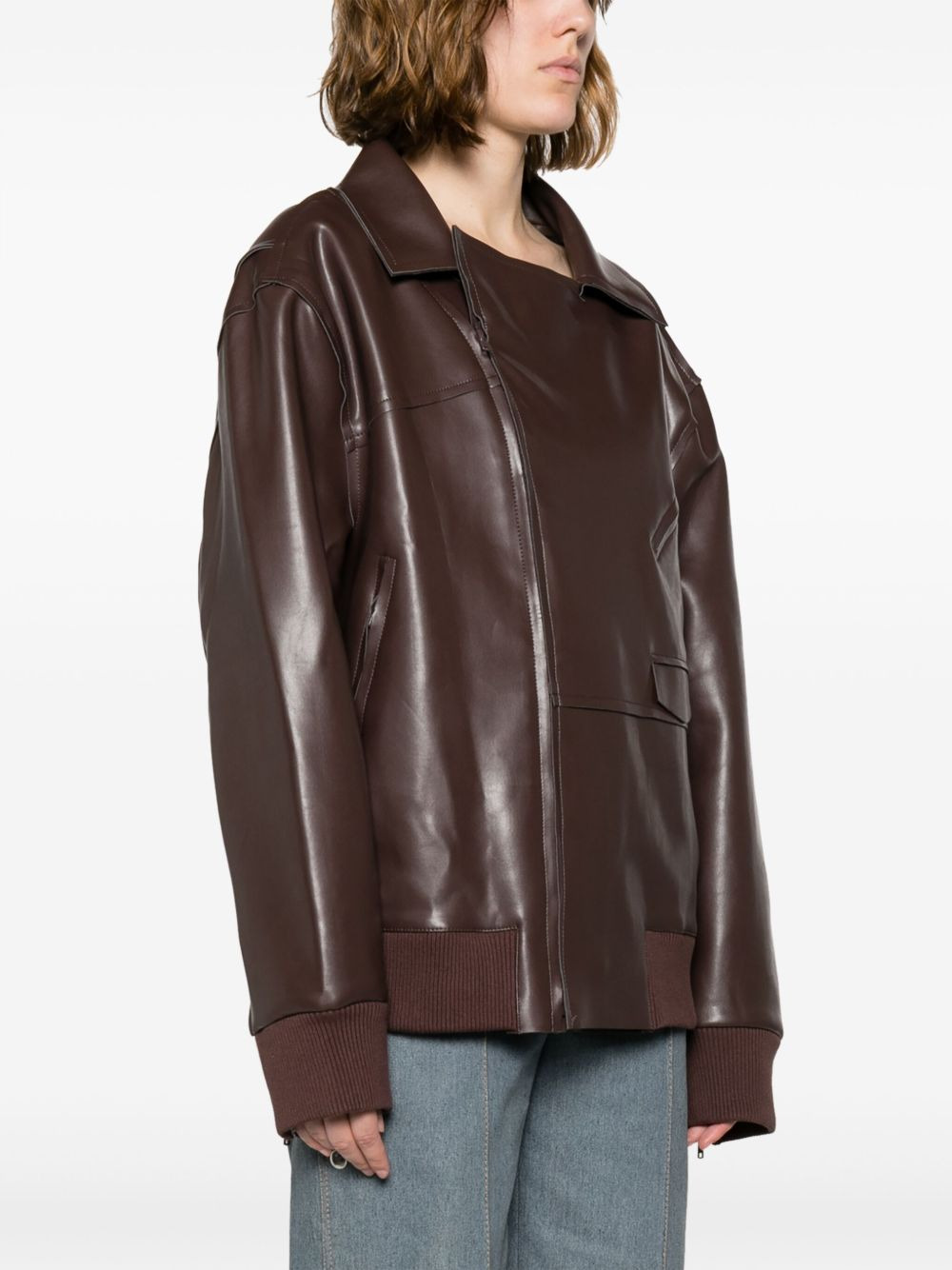 oversized zip-up biker jacket - 3