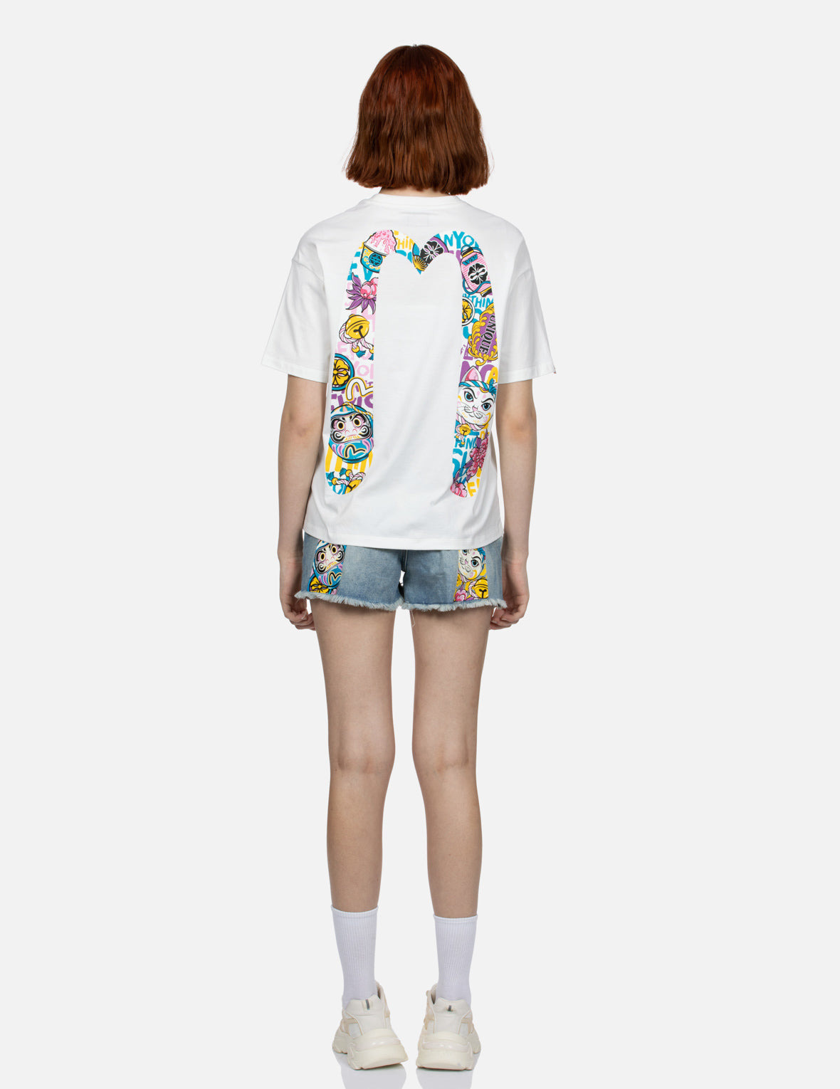 DARUMA AND FORTUNE CAT PRINT DAICOCK OVERSIZED T-SHIRT - 5