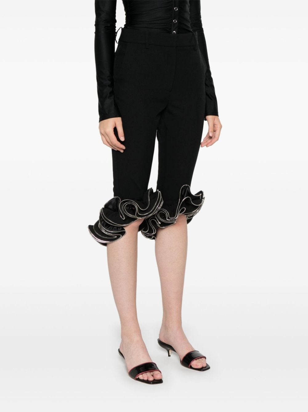 zip-detail ruffled trousers - 3