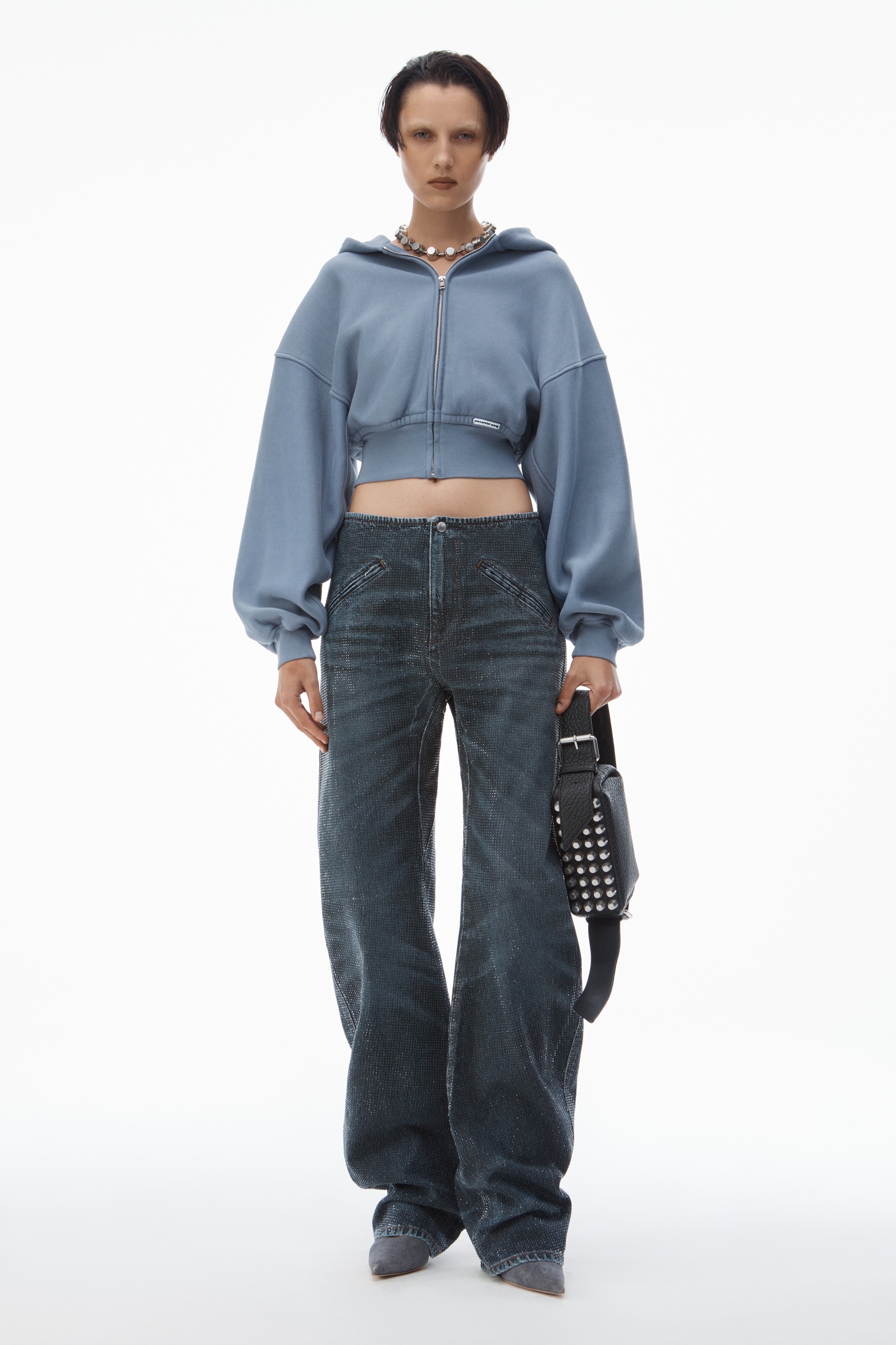 cropped zip up hoodie in classic cotton terry - 6