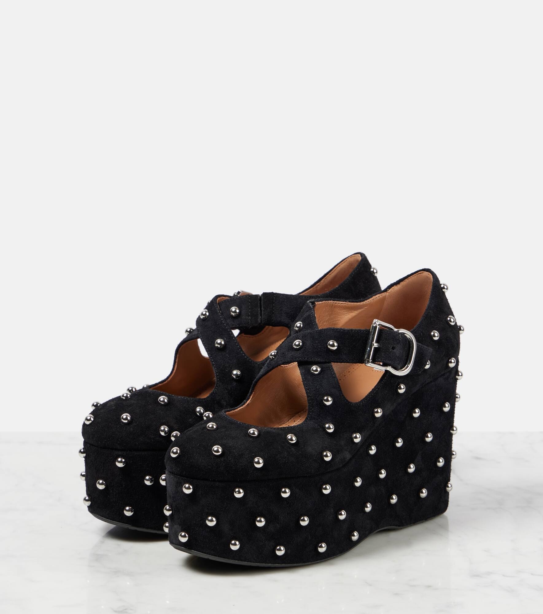 Crisscrossed studded suede ballet flats - 4