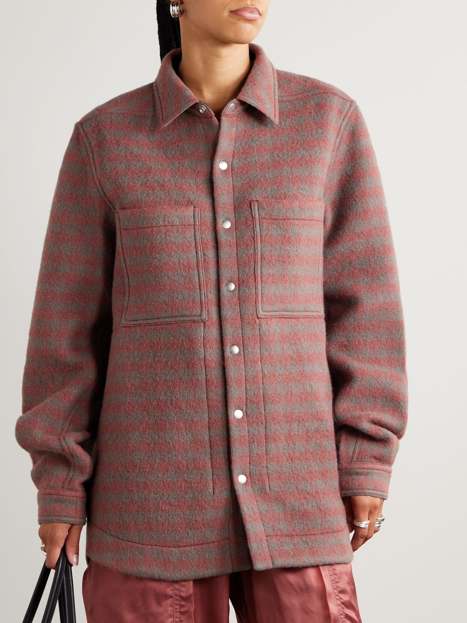 Checked wool-felt jacket Antique rose - 3
