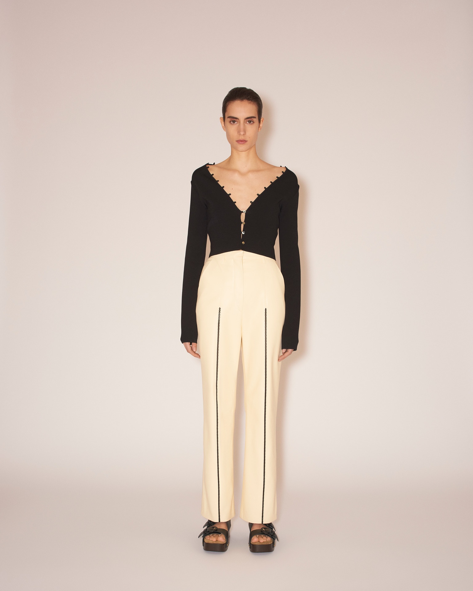 LUCEE - Vegan leather merrow-stitch straight-leg trousers - Vanilla - 2