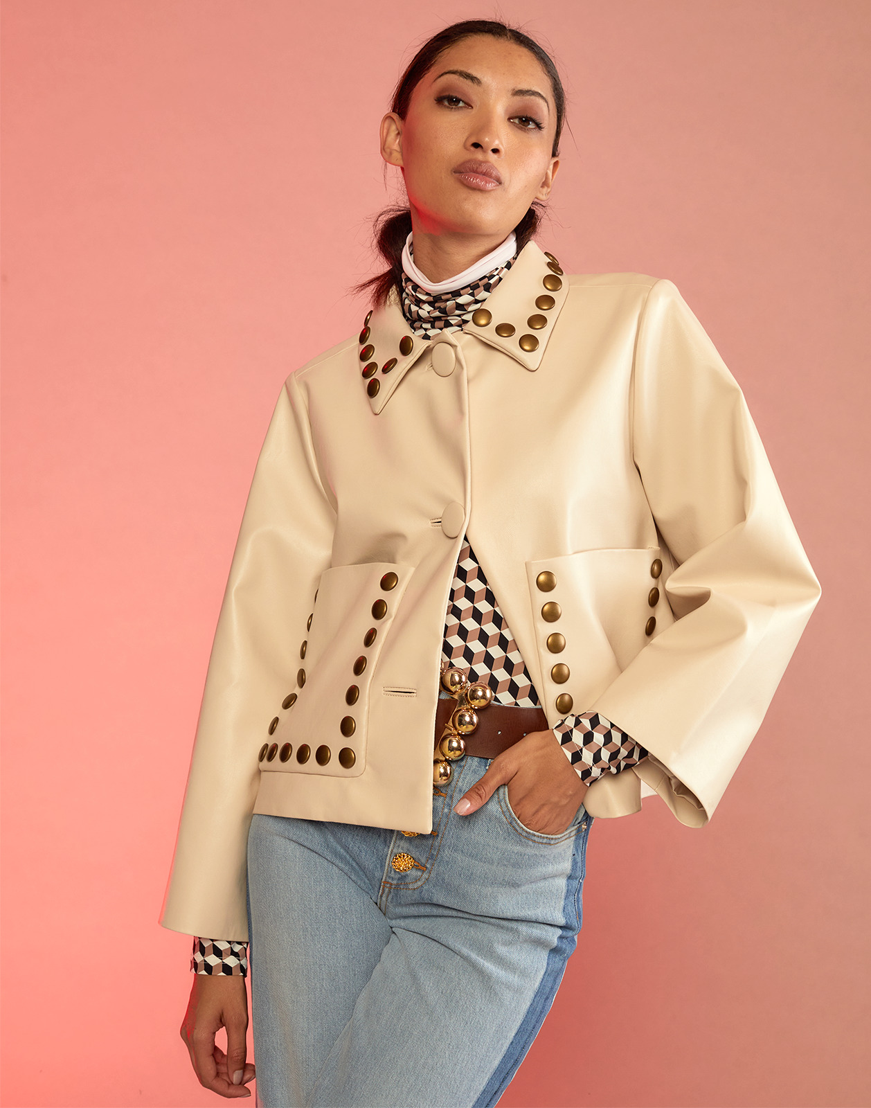 Studded Vegan Leather Jacket - 3