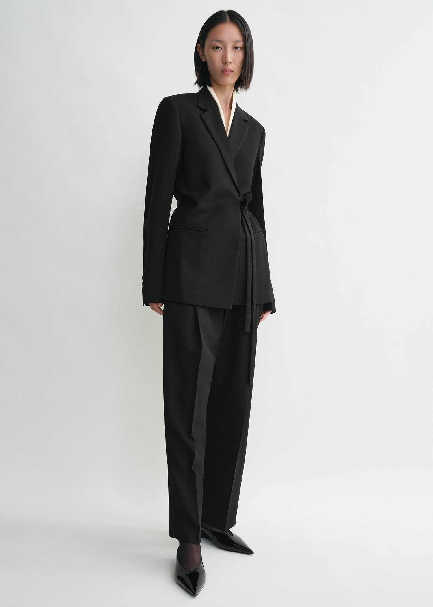Satin-lapel wrap blazer black - 3