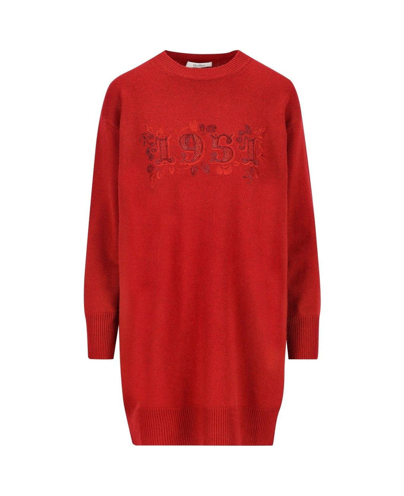 Embellished Crewneck Long-sleeved Dress - 1